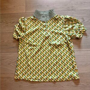 Umgee Multicolor Geometric Blouse with Striped Collar